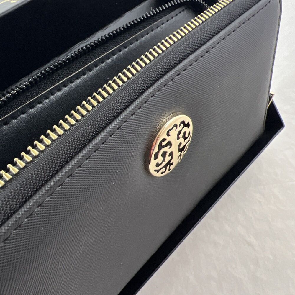 Rebecca & Rifka - Black Leatherette Zipper Wallet With Gold-Tone Accent - NIB - Picture 5 of 7